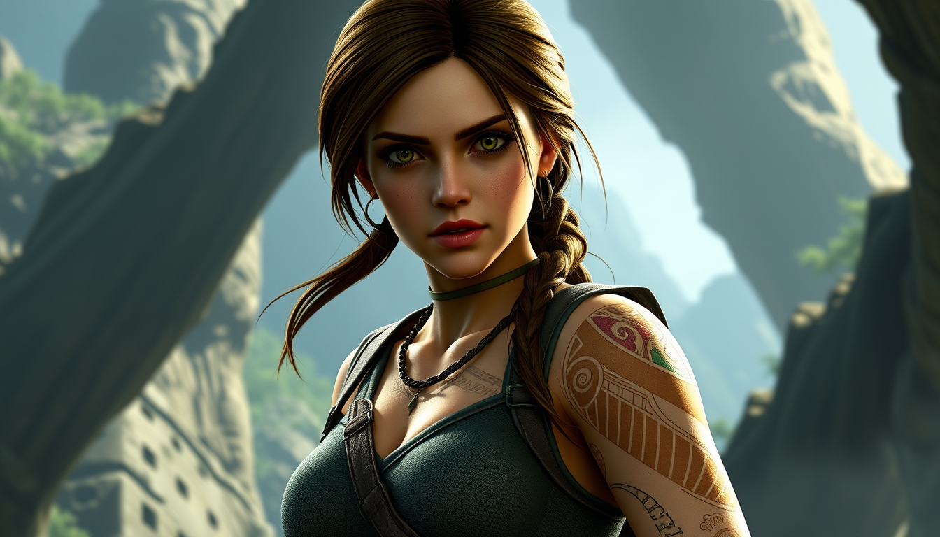 Screenshot of Emma Watson as Lara Croft video game