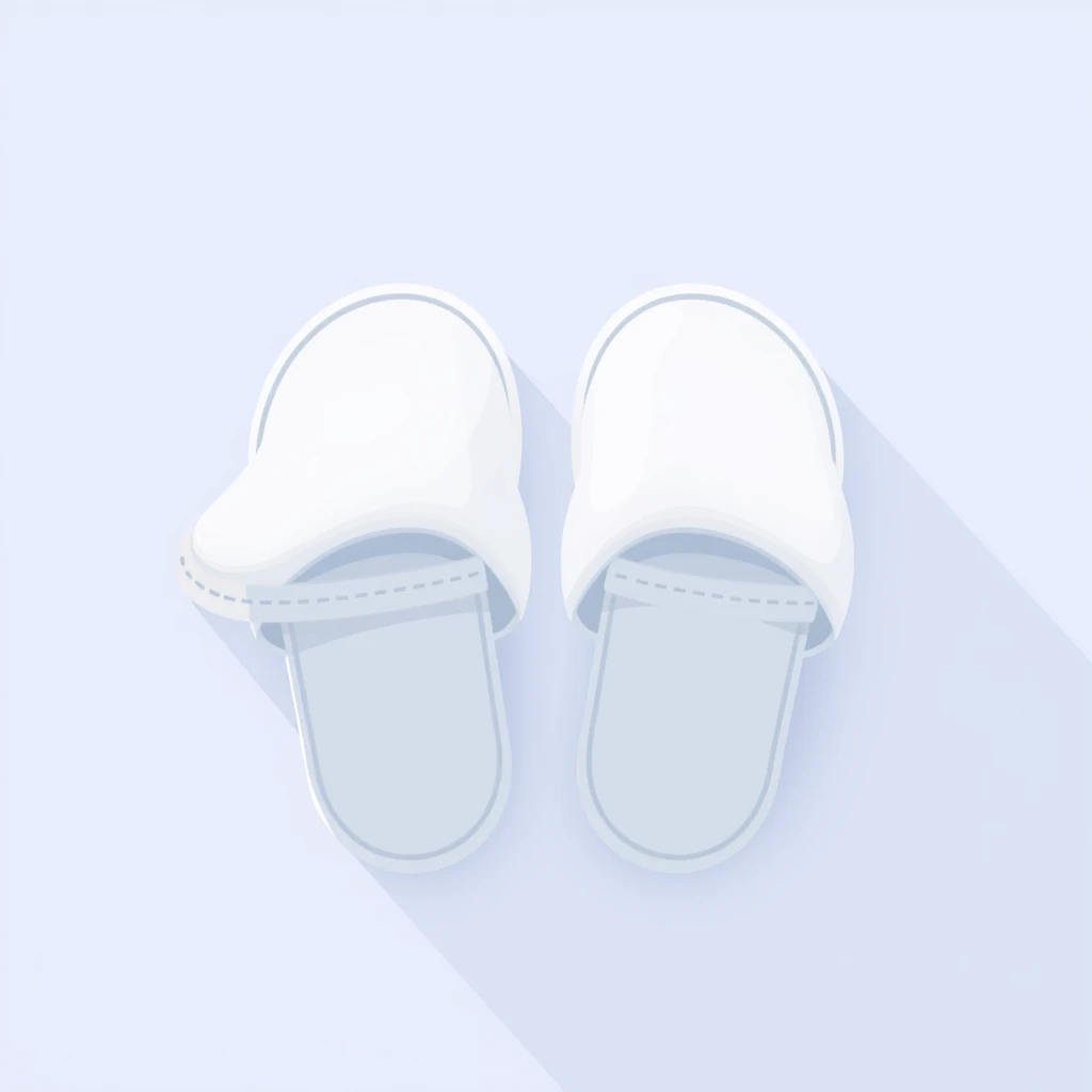 "Create a 255x255 pixel icon of a pair of slippers. The slippers should be light-colored and have a simple, minimalistic design. The perspective should be in a quarter view to provide a sense of depth and dimension. Ensure that the image has light shadows and highlights to give a subtle sense of lighting and depth. The image should remain clear and recognizable even when scaled down, with clean lines and a smooth, flat color palette." - Image