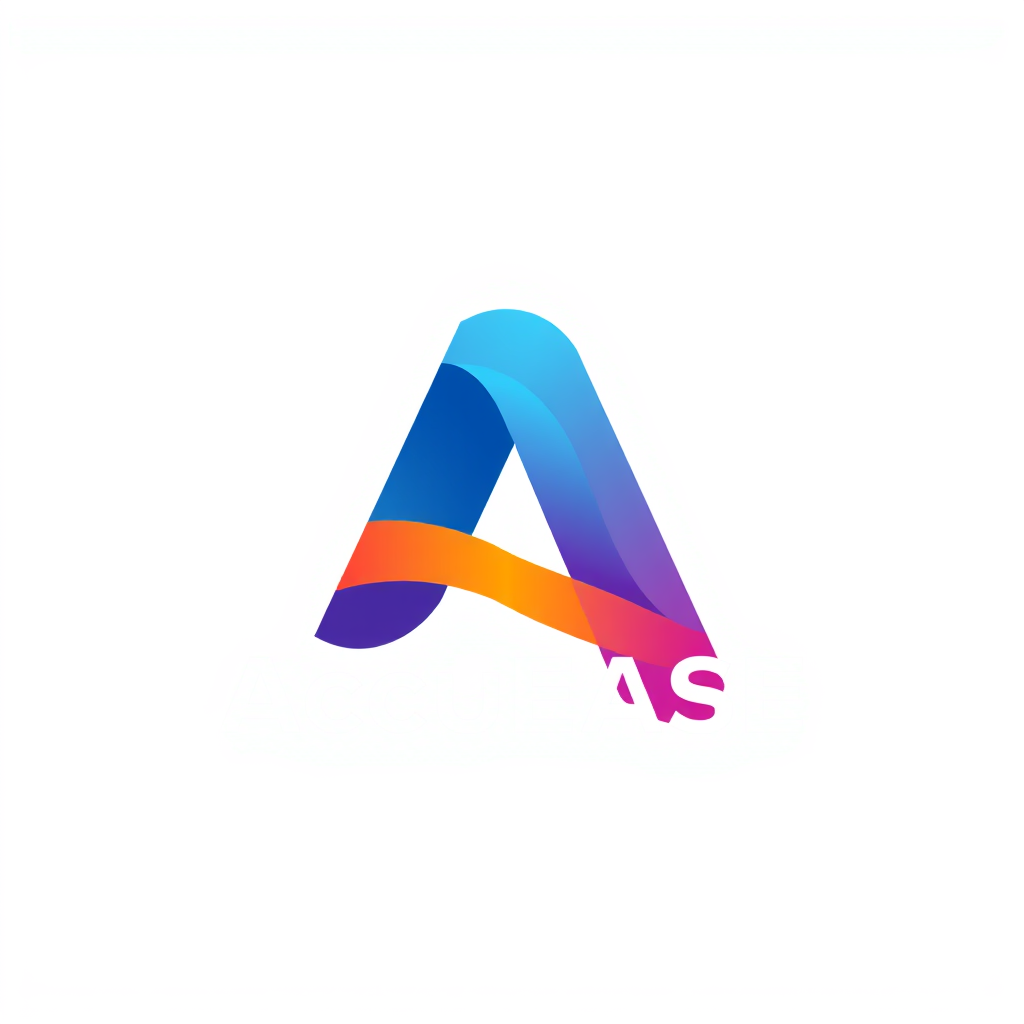 A logo has an abstract expression named "AccuEASE," with the letter A having the color palette #0782d8, #1493dc, #1493dc, #44ccf4.