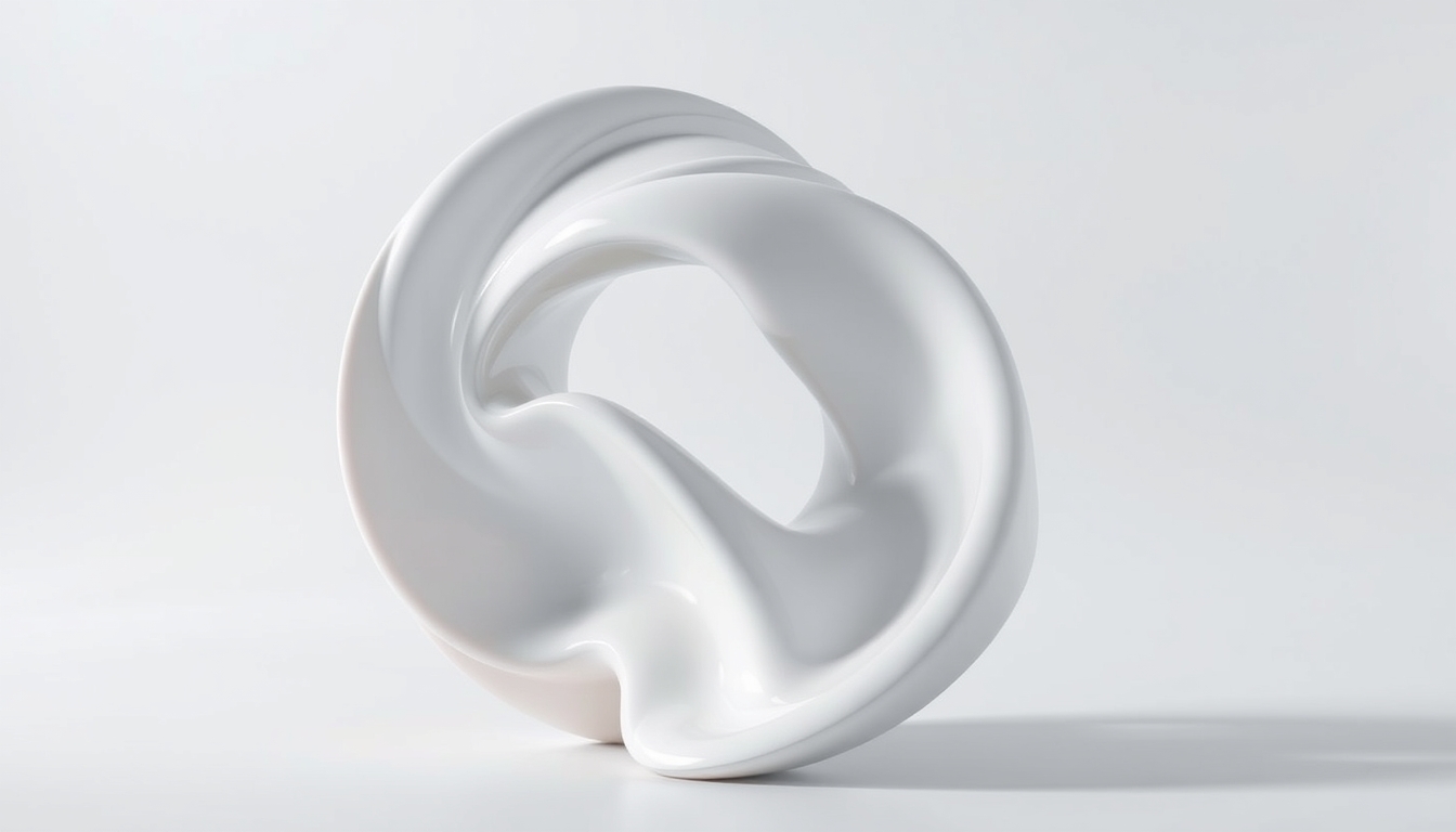 A 3D render of a digital sculpture with smooth, flowing forms, set against a minimalist background with soft lighting. - Image