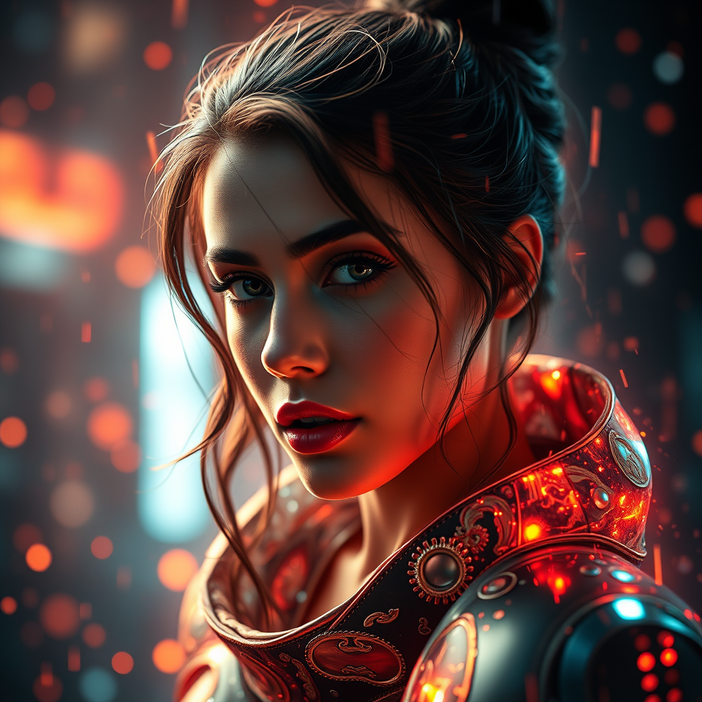 Nina Dobrev, glitch effect, glowing, dynamic lighting, hyper-detailed, photorealistic, 8k resolution, suehiro manuo, fantasy, detailed background, dynamic composition, masterpiece, dynamic lighting, ultra detailed macro.