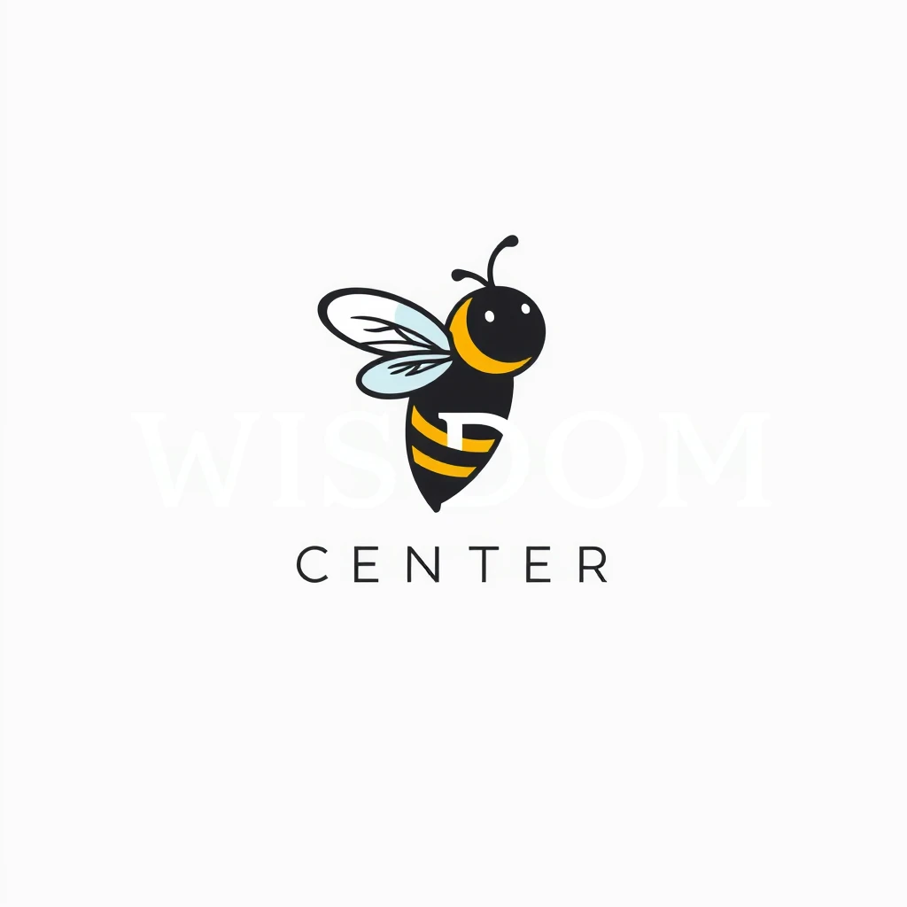 art logo, letter "WISDOM CENTER", simple and clear, bumble bee character - Image