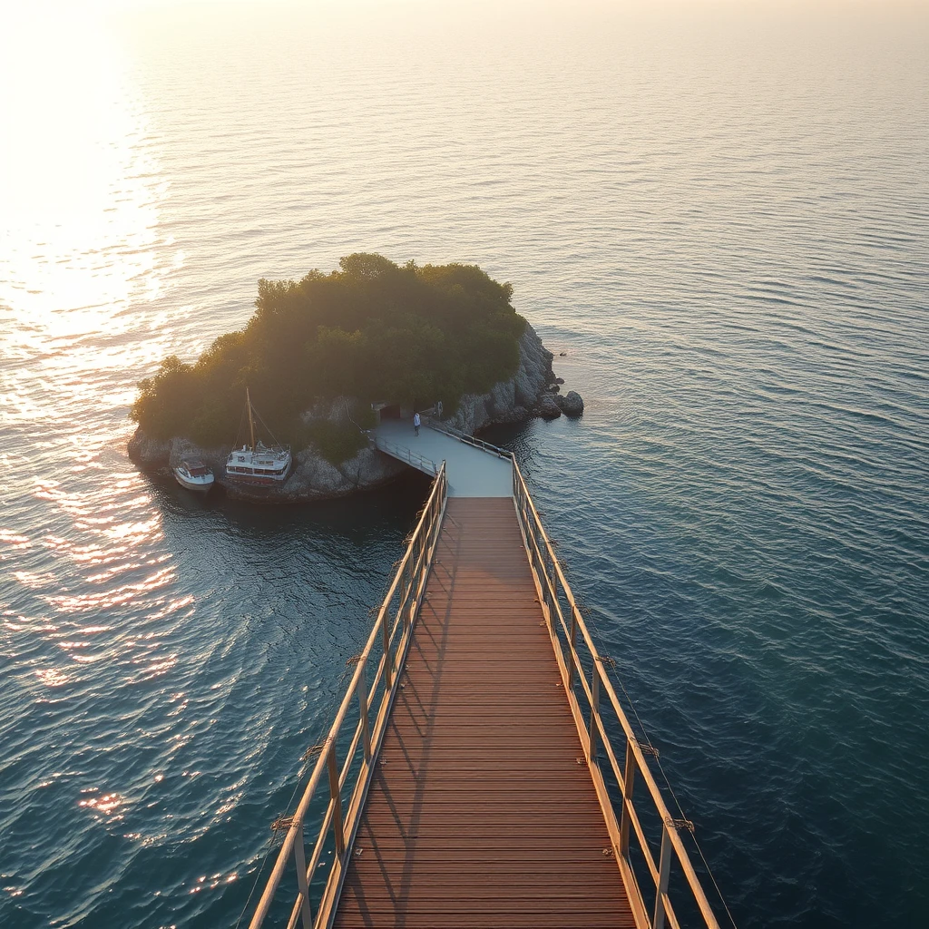 Changzhou Island, morning sunlight, pristine dock, ocean, high-definition, Sony photography, realistic style