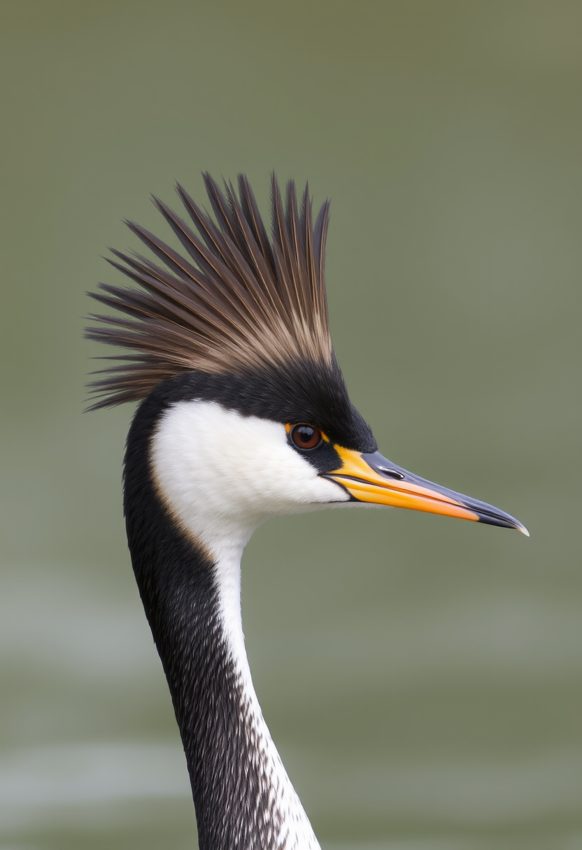 A great crested grebe (A Podiceps cristatus) bird. The crest feathers are black. - Image