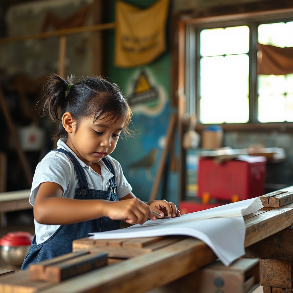 A girl working hard.