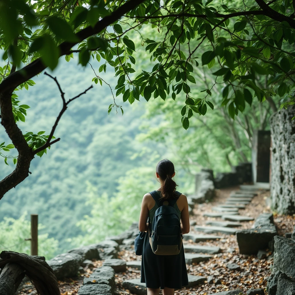 🌳 **Nature and History**: "Woman exploring trails, historical sites, every stone and leaf, stories of Cheung Chau Island, discovery, photorealistic style"