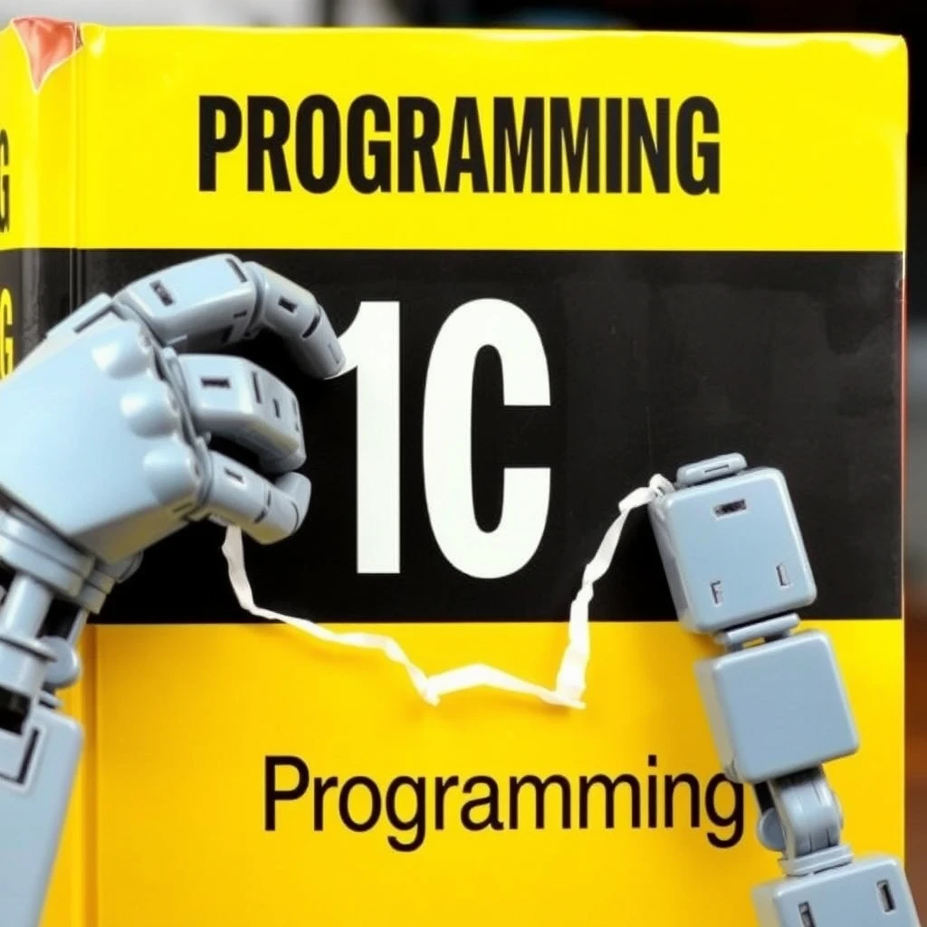 A large robot bit off the corner of a yellow book labeled 1C Programming.