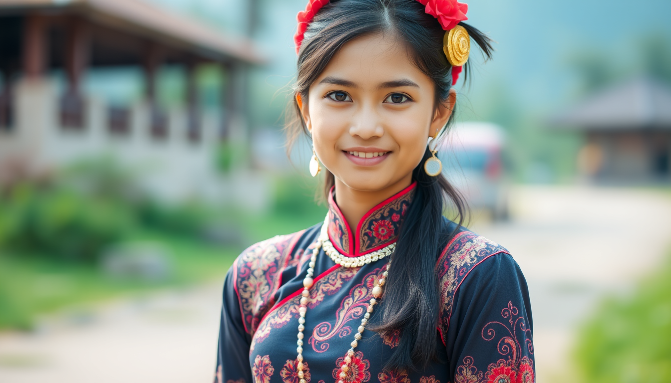 "Very beautiful Indonesian girl wearing traditional outfit."