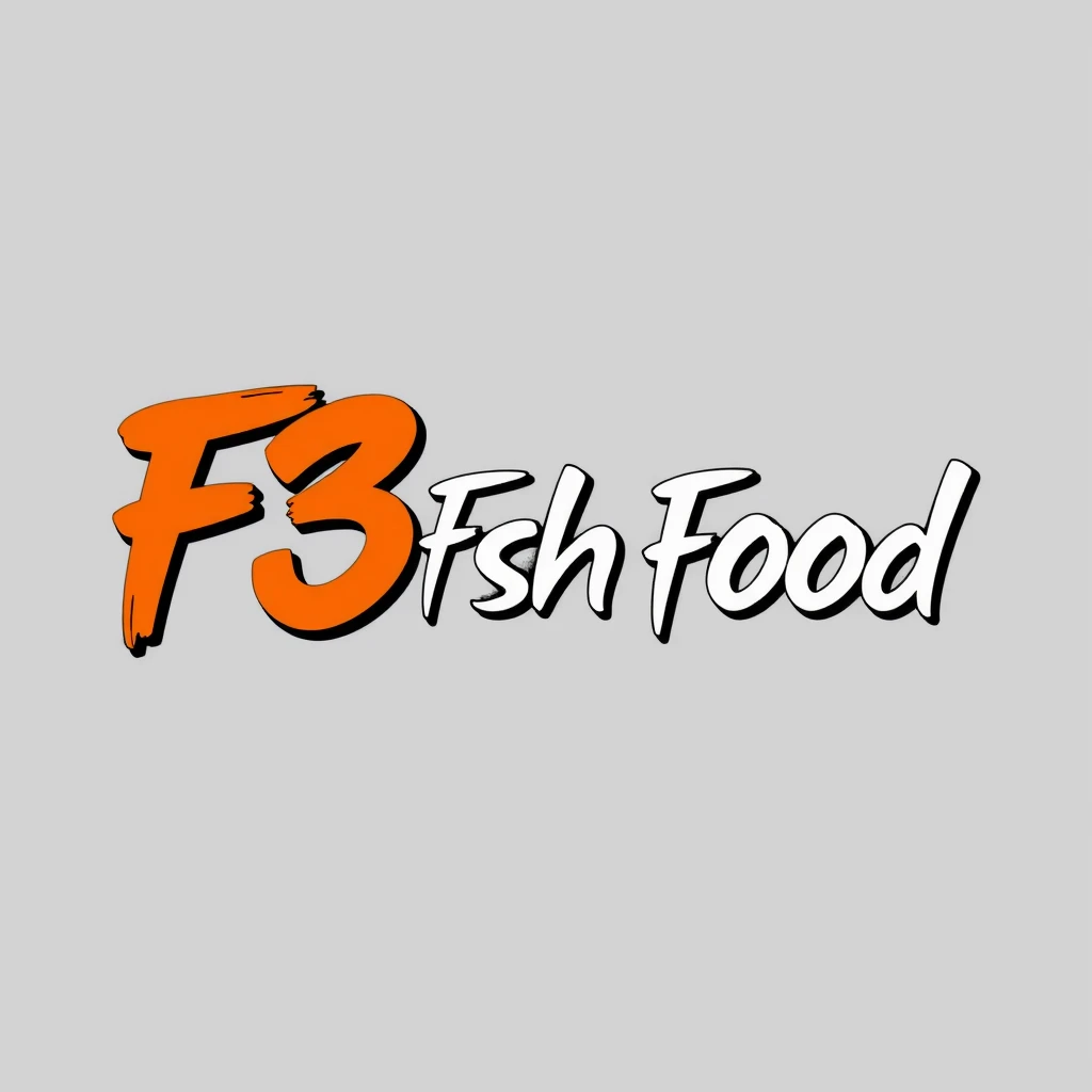 Lettering logotype of "F3 Fish Food" in modern graffiti style, orange color. - Image