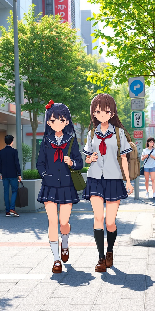 Makima and Tokime Bando, walking, Shibuya, school uniform