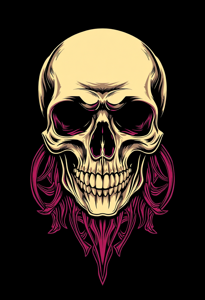 Skull, y2k style, vector silk-screen dualtone, art by opyeOrtiz, center png art