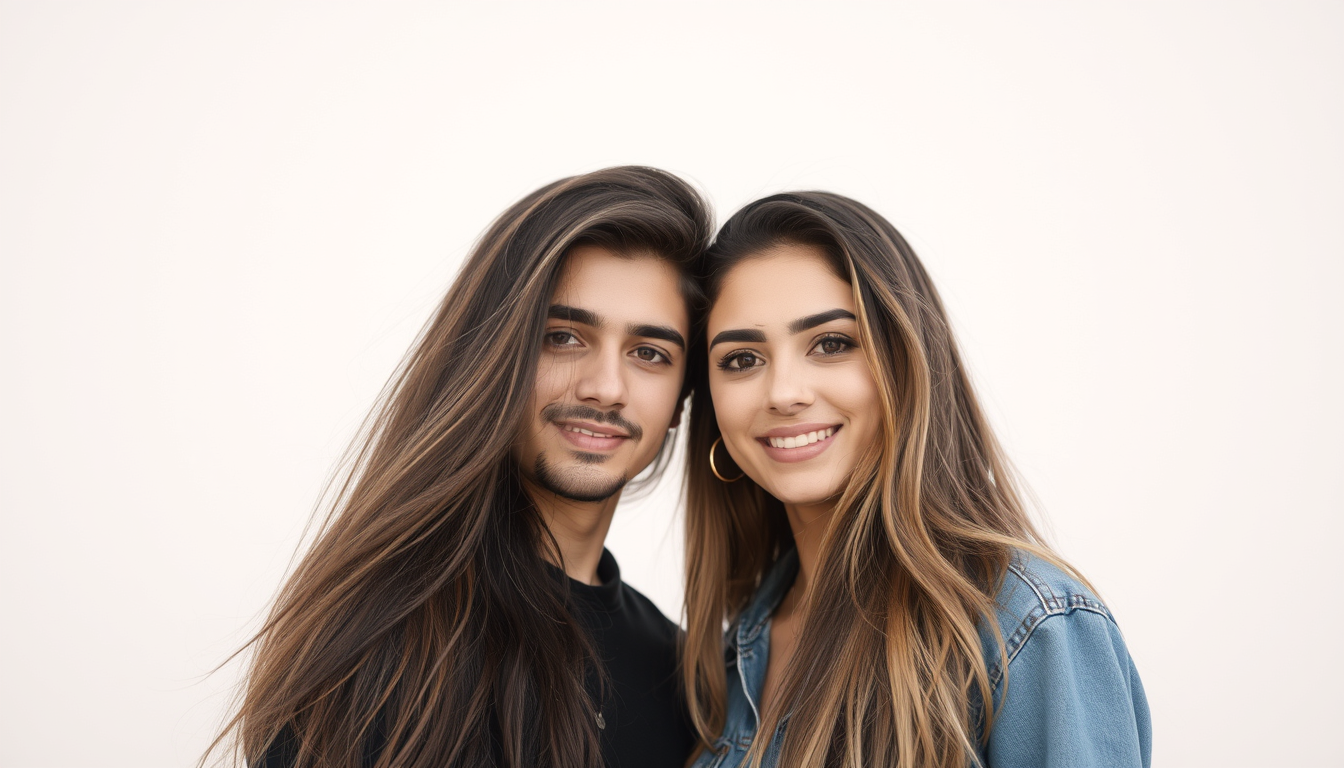 Handsome man and beautiful woman teenager couple from Iraq with great hair. - Image