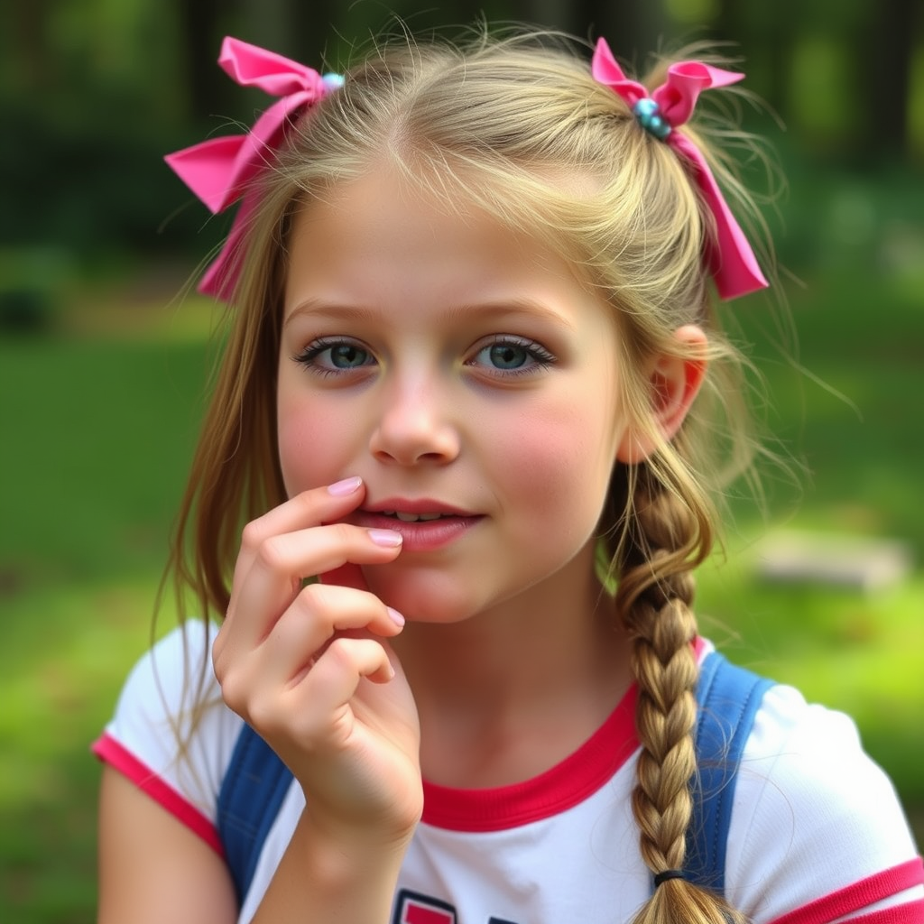 A girl at cheer camp bites her lip and soothes herself as she realizes she has a huge crush on her counselor after seeing her alone in the counselor's lodge. - Image