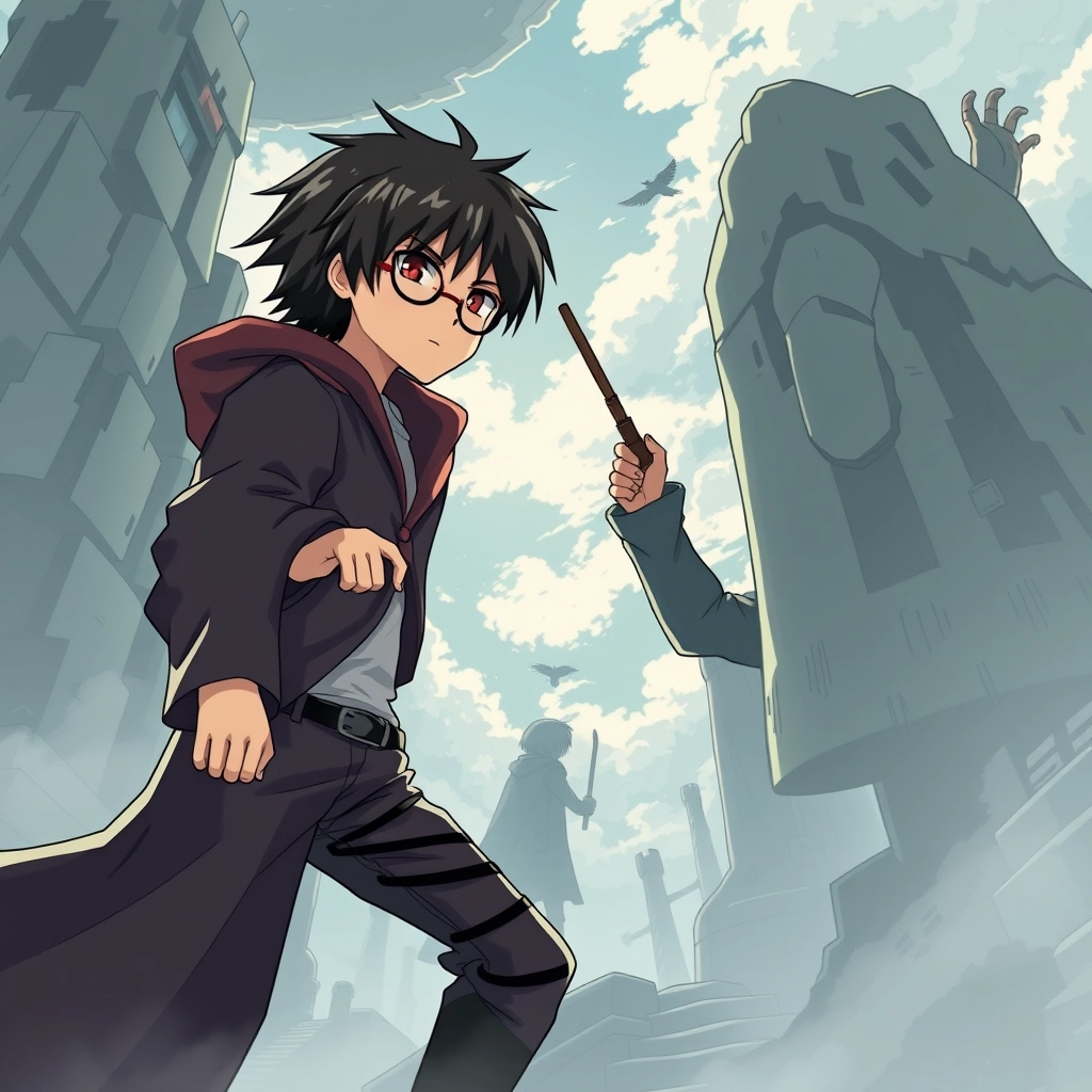 Harry Potter in the anime style of Attack on Titan - Image