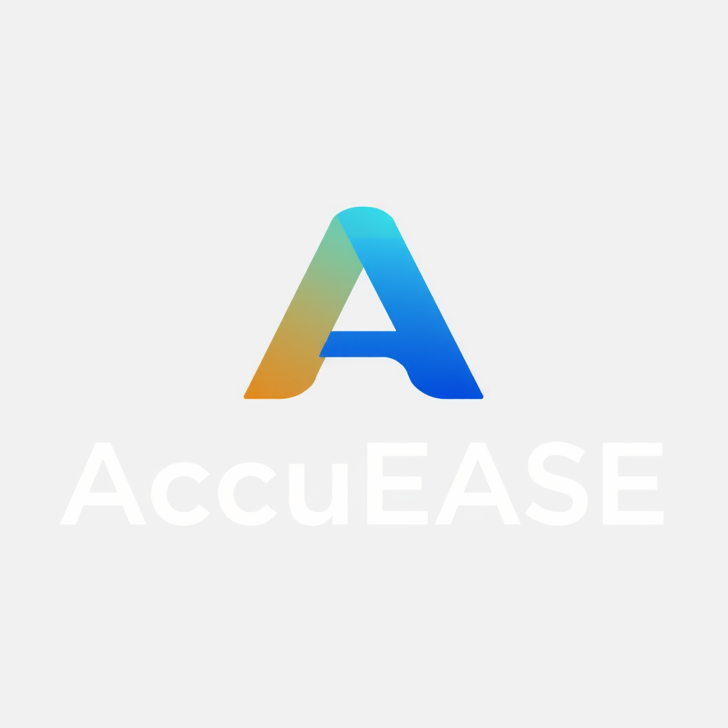 A logo has an abstract expression named "AccuEASE" with the letter A in the color palette #0782d8, #1493dc, #1493dc, #44ccf4, and the "Accu" in white blue color. - Image