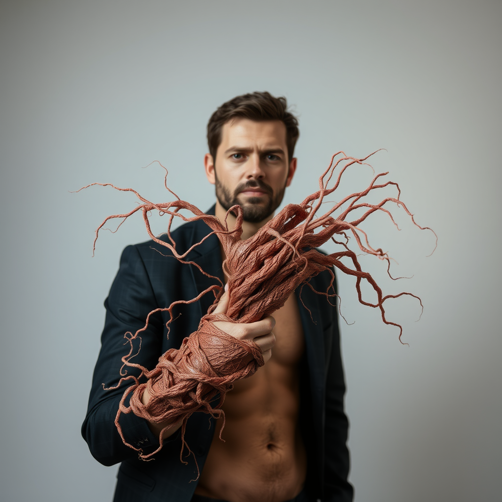 Man with an arm made out of fleshy tendrils