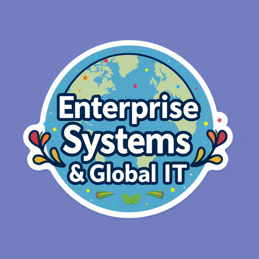 Make a sticker with the text "Enterprise Systems & Global IT" with a theme of celebration. - Image