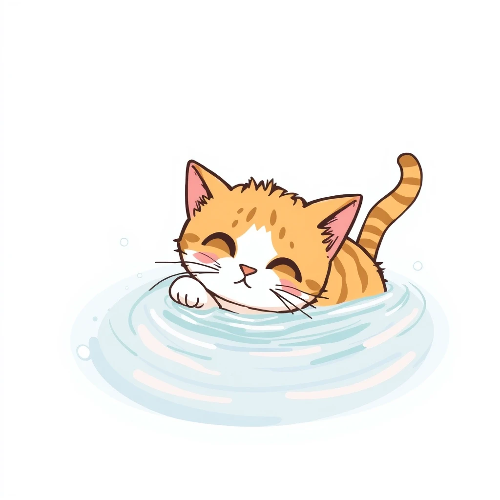 "Draw a picture of a cute cat playing in the sea."