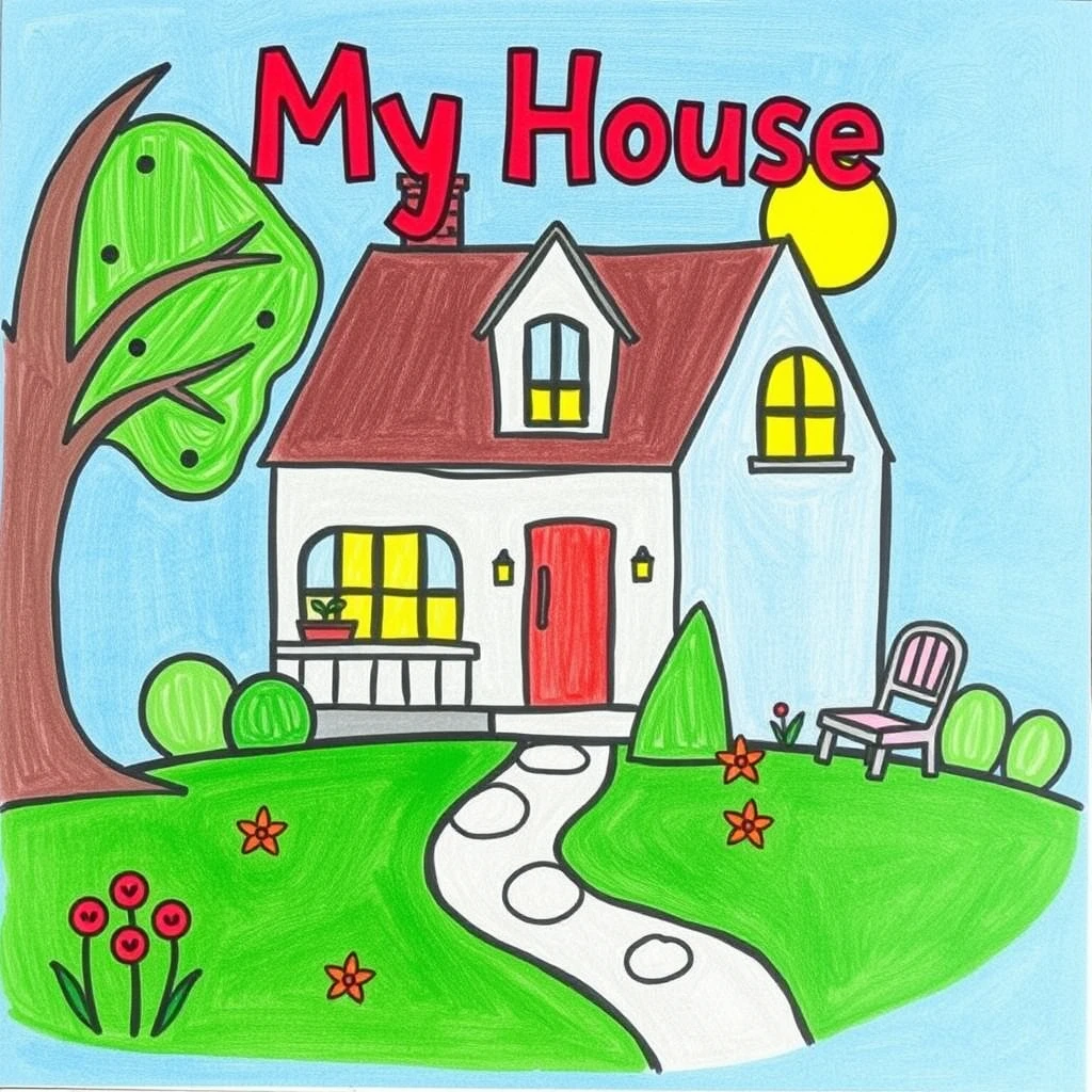 My House  
My family lives in a house.  
Our house is very nice.  
It has two bedrooms.  
We cook and eat in the kitchen.  
We watch TV in the living room.  
My favorite room is my bedroom.  
I like to read books and do my homework in my bedroom.  