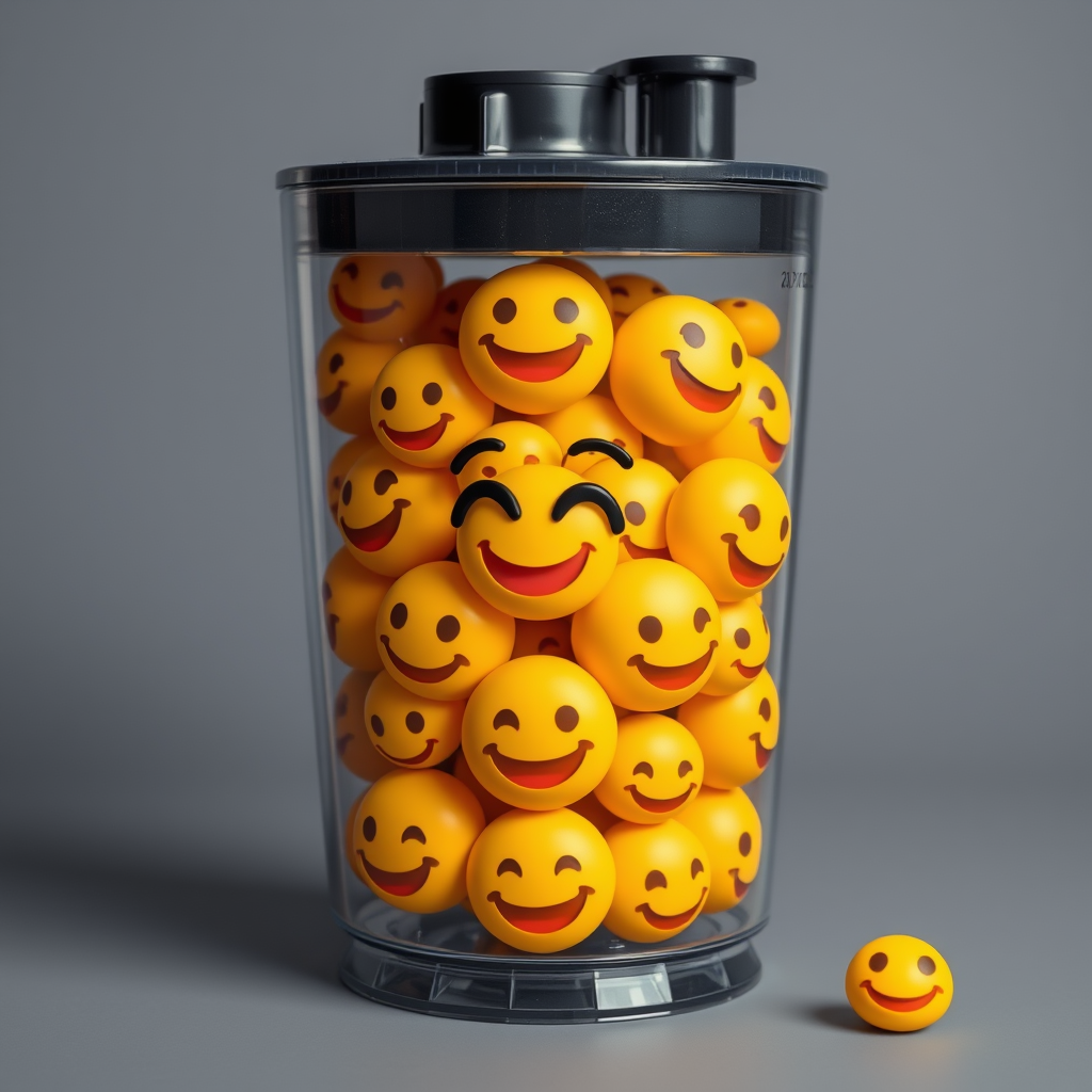 "a food processor full of emojis panic 3d smooth"