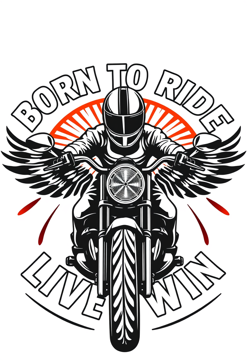 professional T-shirt design "Born to ride. Live to win", vector design isolated on a white background