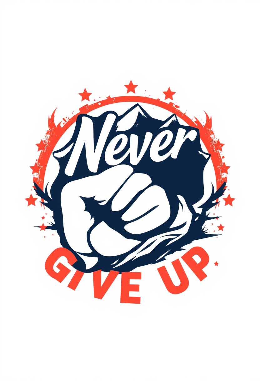 "Never Give Up", professional T-shirt design, vector design isolated on a white background