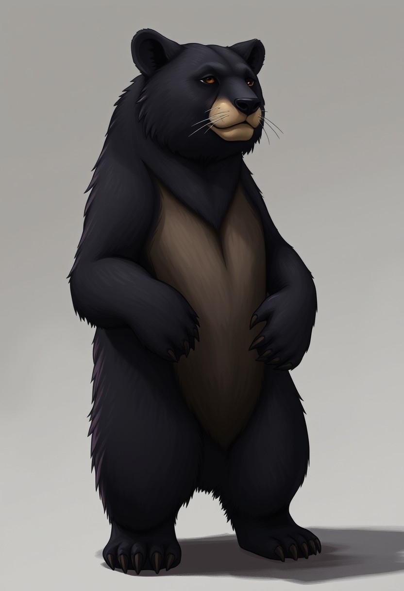 Furry art, Anthropomorphic, quarter view, black bear cougar hybrid.