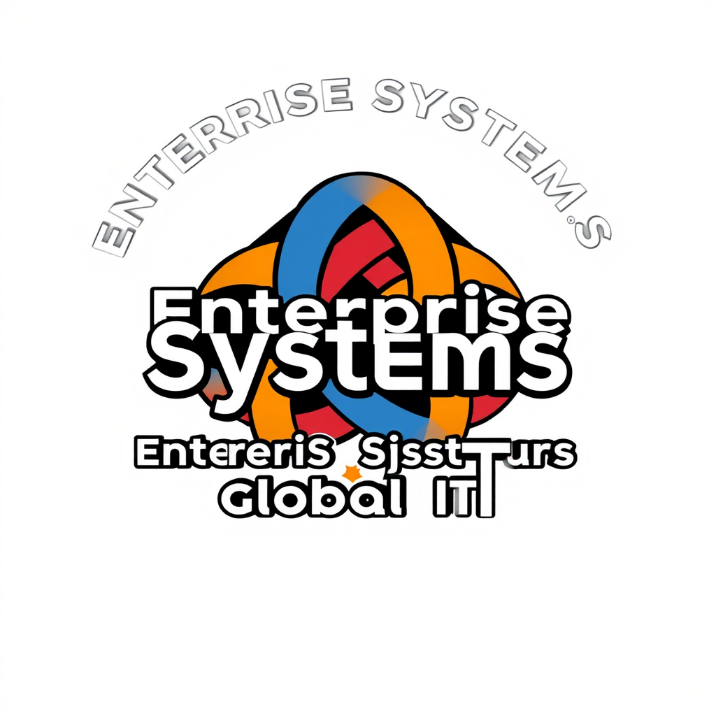 Create a full frame logo using the color palette for The Knot WW for the "Enterprise Systems & Global IT" team. Incorporate the team name into the logo and make it stylistically representative of the team's functions. Transparent background and make it like a sticker. - Image