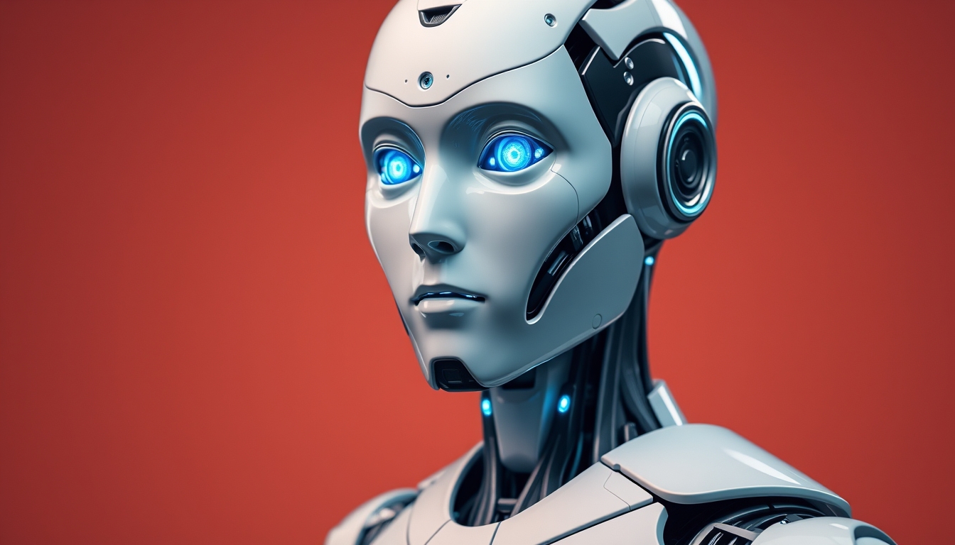 Photo portrait of AI robot, point isolated on color background, 8k UHD, high detailed. - Image