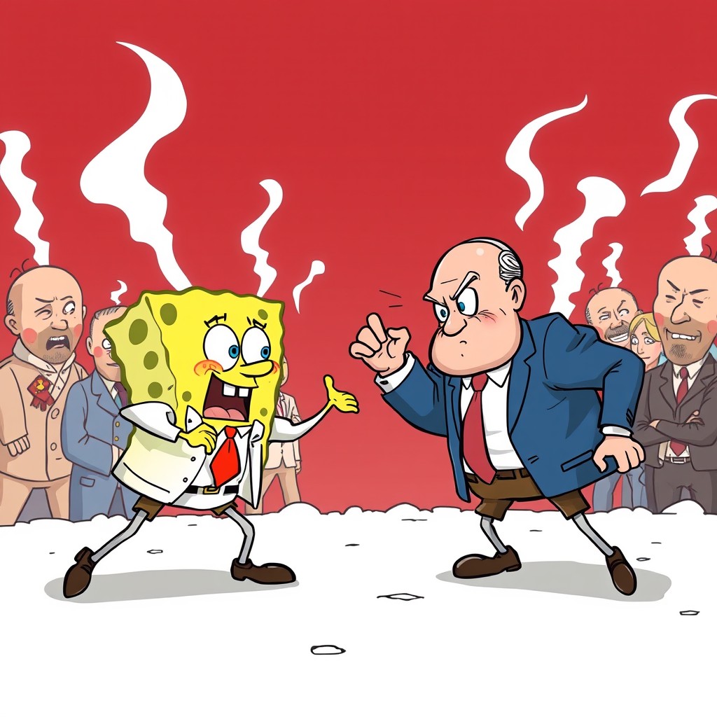 President Putin as the main antagonist in a manga fighting the protagonist SpongeBob. - Image