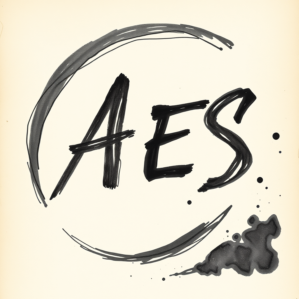 Bold, hand-drawn masculine signature for initials AES, featuring thick, confident strokes. Rugged edges reminiscent of weathered stone. Dynamic curves suggest motion, power. Deep charcoal on cream parchment. Subtle ink splatter adds raw energy. Evokes vintage explorer's journal. Timeless yet modern aesthetic. - Image