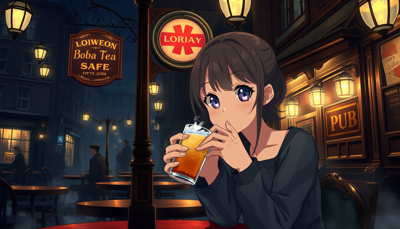 19th century London, art by Caspar David Friedrich, Thomas Lawrence, John Martin, dark, night, pub, pub sign, floor fog, coherent composition
anime film visual of a young woman drinking boba tea in an outdoor café, cute face, detailed eyes, Pixiv Gelbooru Danbooru, dynamic pose, anime poster, cel shaded