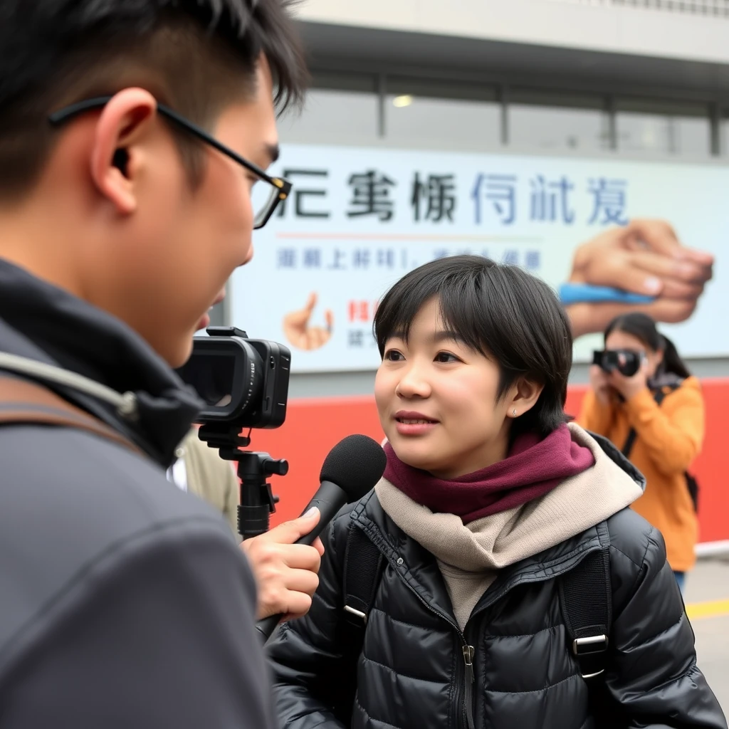 Several other reporters went out to gather stories, so he had to take a freelance journalist named Xie Tingting with him for the interview.