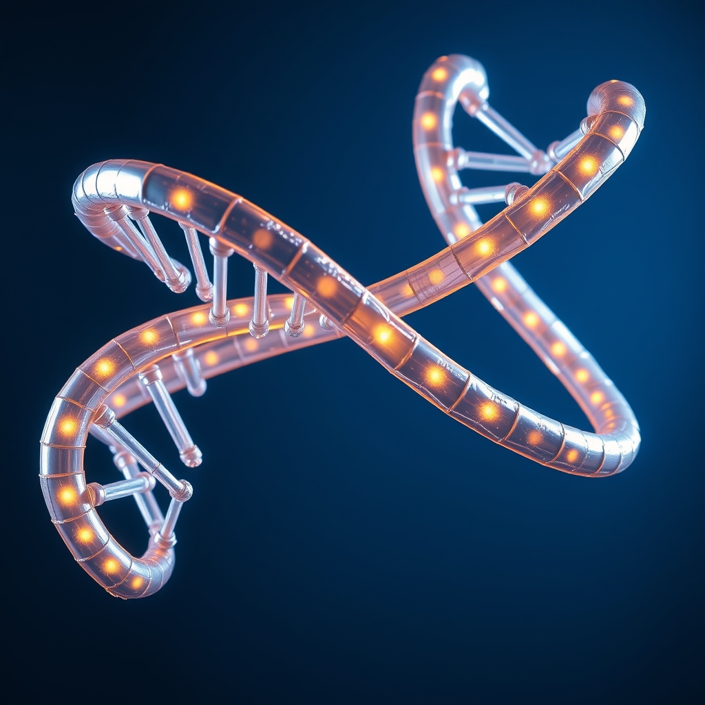 shiny inflatable DNA double helix floating in the air - Image