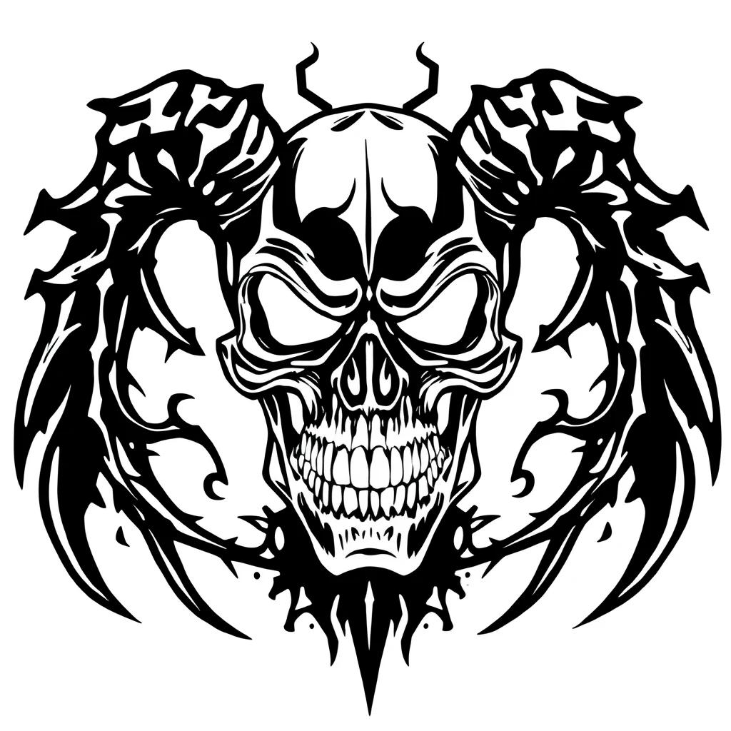 SKULL HEAVY METAL STENCIL, TSHIRT DESIGN ARTRick Griffin design art, white background